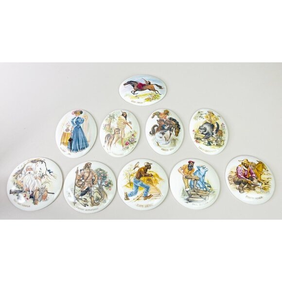 VTG Chalkware 5-6" Hanging Wall Plaques Legendary Folk Hero Set (Lot Of 10) EUC